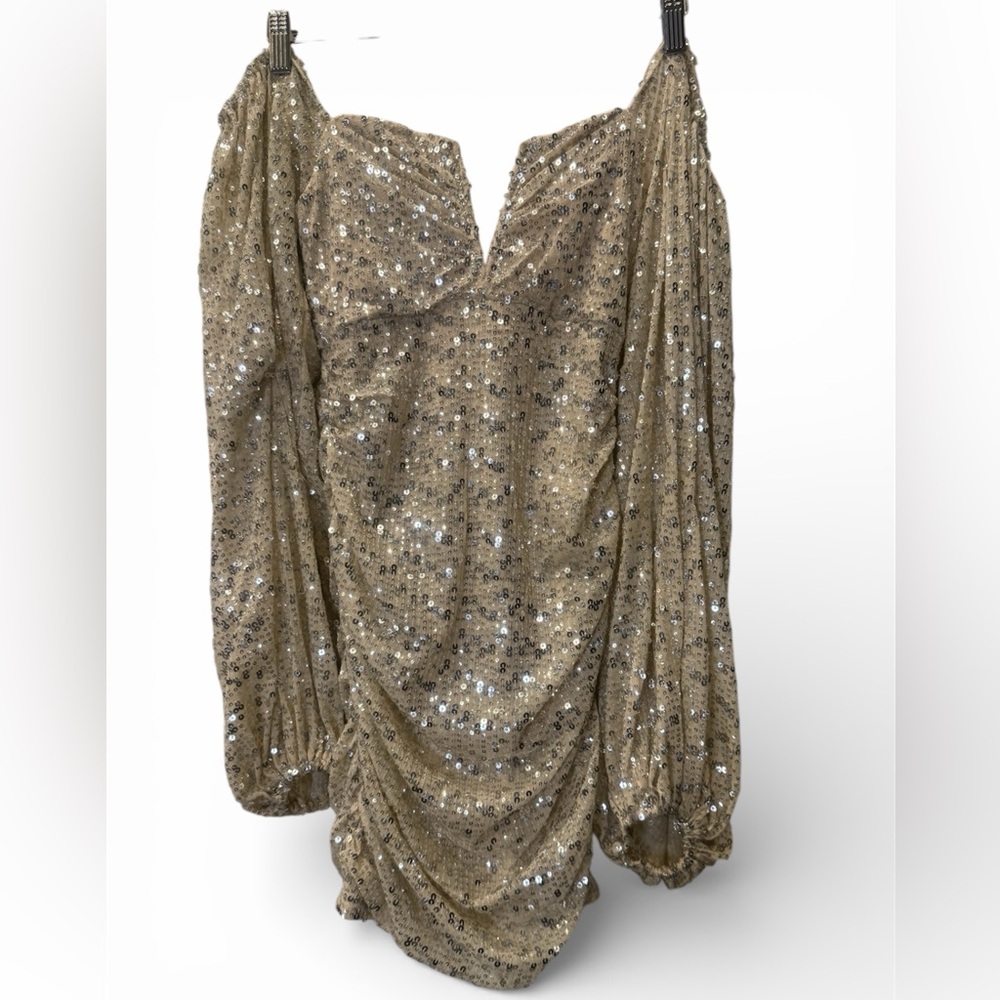 Luxxel Gold Sequin Ruched Dress